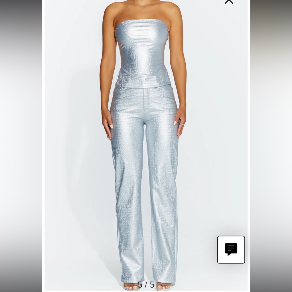 Naked Wardrobe Metallic Silver Straight Leg/Boot Cut Pants Size Small Nwt